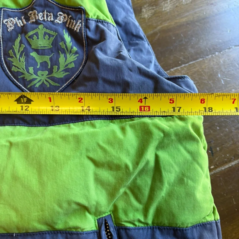 Y2K PINK VS Down Puffer Vest Quilted Reversible Blue Green Stripe Crest XS S VTG